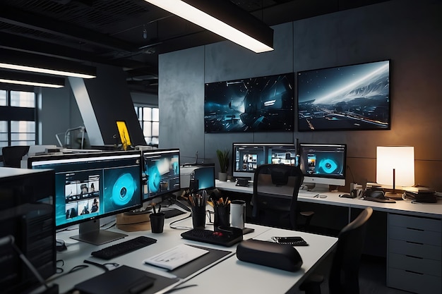 Cuttingedge office environment with multiple monitors