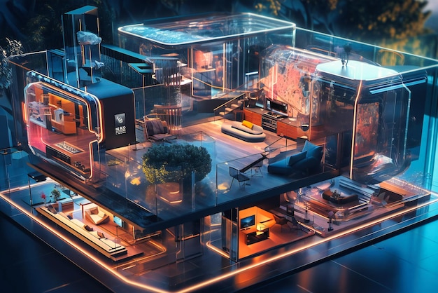 A cuttingedge smart home concept formed by interlocking digits highlighting the integration of advanced technology in domestic spaces