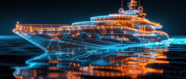 CuttingEdge UltraHD 3D Hologram of a Luxury Yacht showcasing Advanced Features for Marine Technology and Luxury Travel Concepts