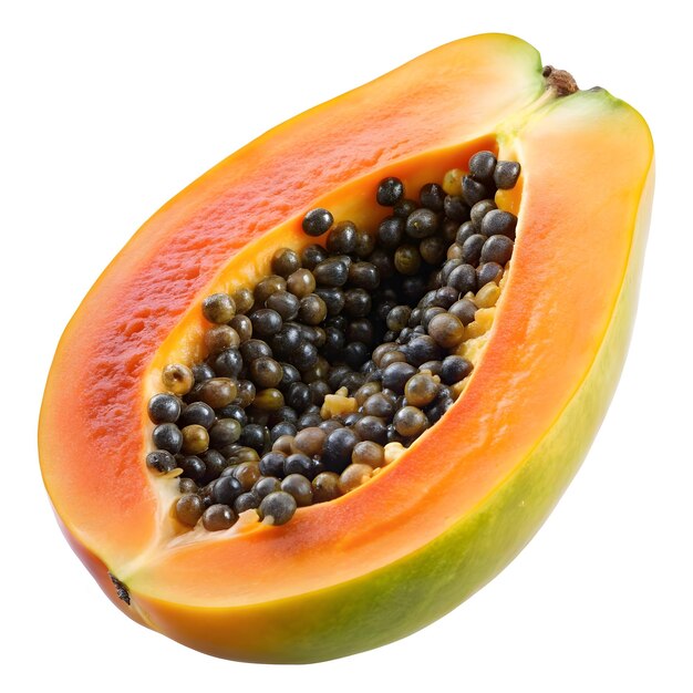 Photo a cutup of papaya with black seeds on a white background papaya png image