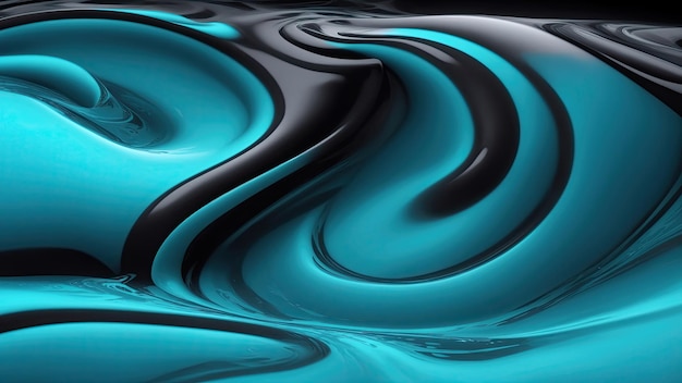 Cyan and black colors 3d rendering of abstract wavy liquid background