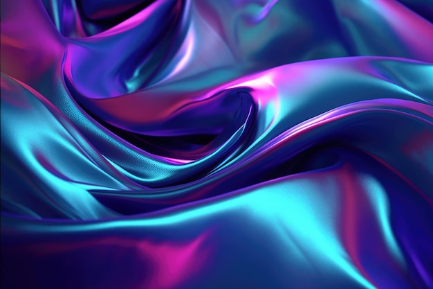 cyan blue purple shiny silk in the style of distorted realities