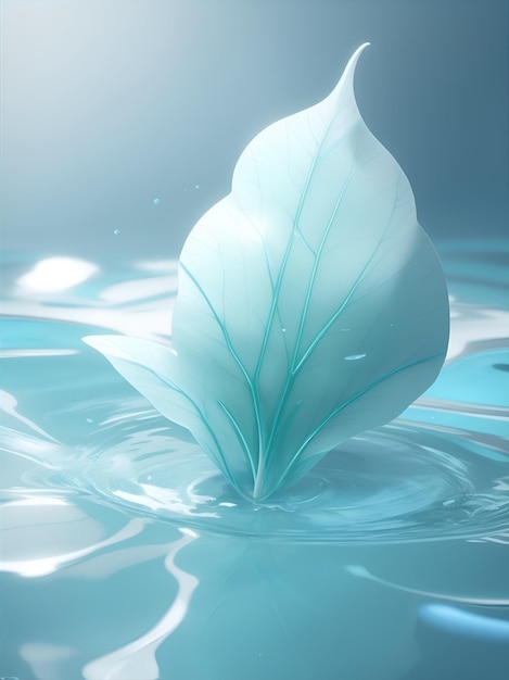 Cyan leaf on water wallpaper