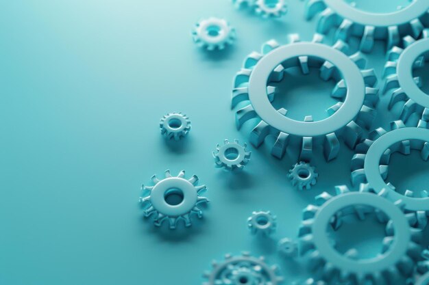 Photo cyan mechanical gears soft blue background technology engineering concepts