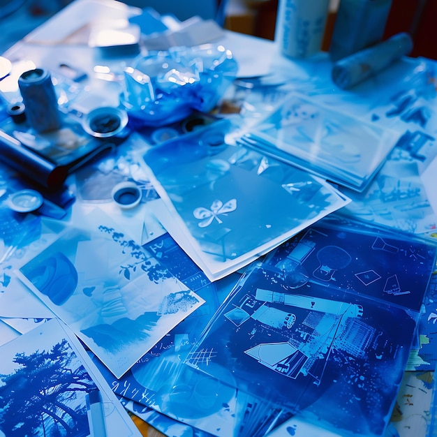 Photo cyanotype prints artistic blueprints