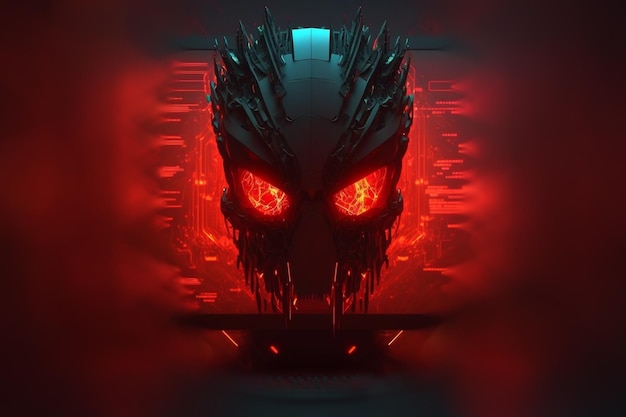 Cyber attack concept danger red face mask illustration Generative AI