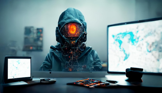 Cyber attack concept of Dark Web Hooded Hacker illustation