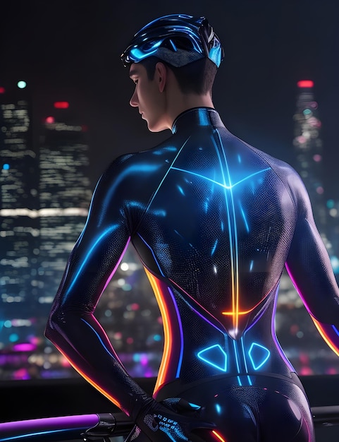 Cyber biker jacket with neon light wallpaper and background