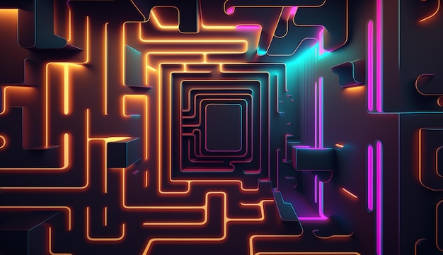 cyber circuit futuristic neon backgroundmotif maze techno wallpaper landscaper generative ai