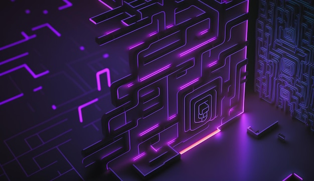 cyber circuit futuristic neon backgroundmotif maze techno wallpaper landscaper generative ai