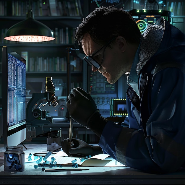 Photo cyber forensics investigator analyzing digital evidence