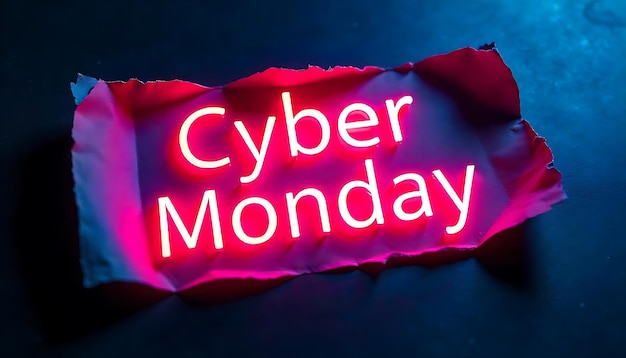 Cyber monday celebration text on a torn paper