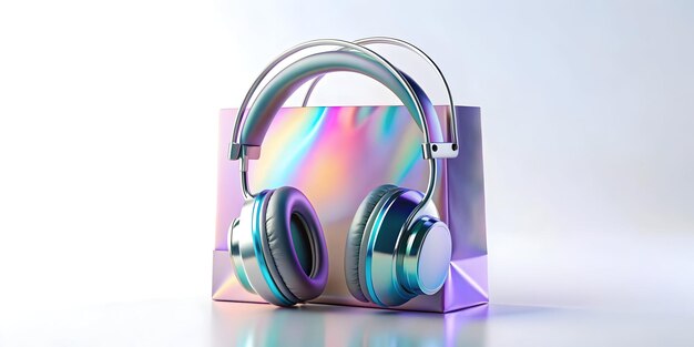 Photo cyber monday deals floating glossy headphones with holographic discount icon shopping bag perfe