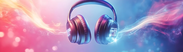 Cyber Monday Deals Floating Glossy Headphones with Holographic Discount Icon and Shopping Bag on Wh