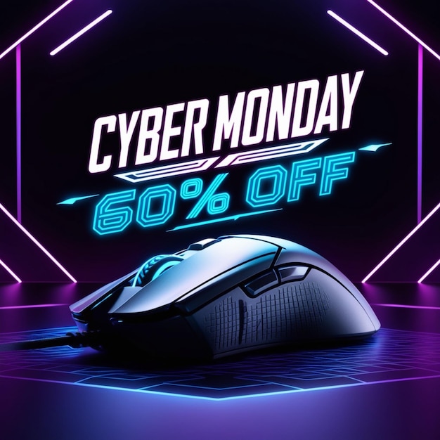 Cyber Monday discount neon Template With a Gaming Device