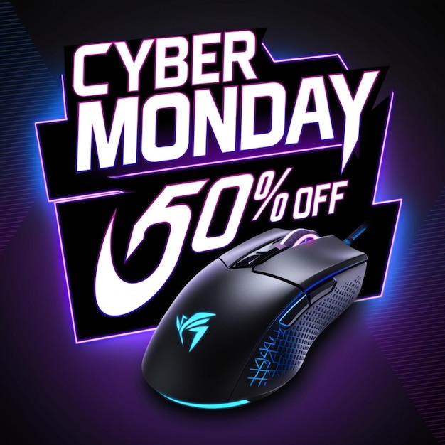 Photo cyber monday discount neon template with a gaming device