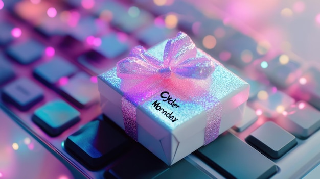 Photo cyber monday gift box on keyboard