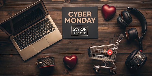 A Cyber Monday illustration with various items on sale There are laptops smartphones headphones