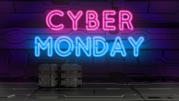 Cyber Monday neon light 3d render.