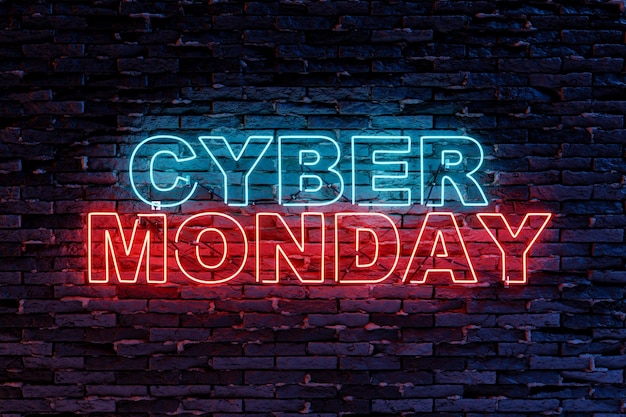 CYBER MONDAY neon sign on dark brick wall