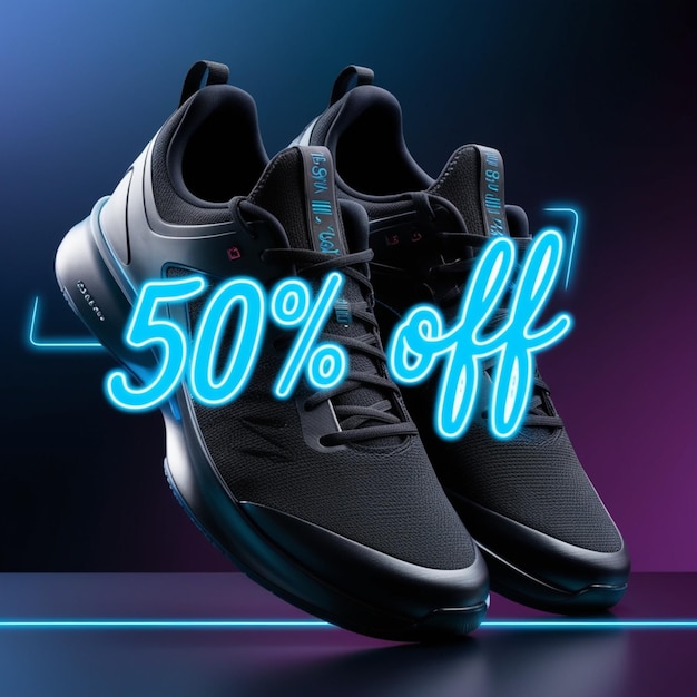 Photo cyber monday neon template with gorgeous black and white sports shoes