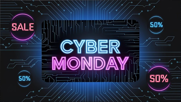 Photo cyber monday night sign on a dark background