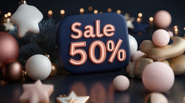 Cyber Monday Sale Promotion with 50 Discount Text and Festive Ornaments