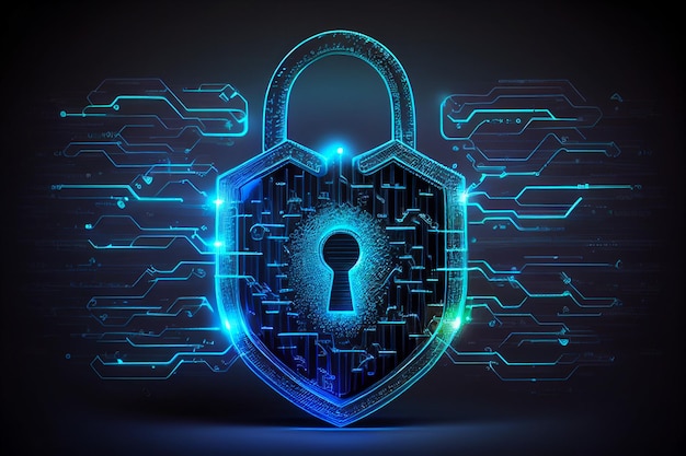 Cyber security concept Lock symbol and protection of private information and data Firewall from hacker attack generative AI