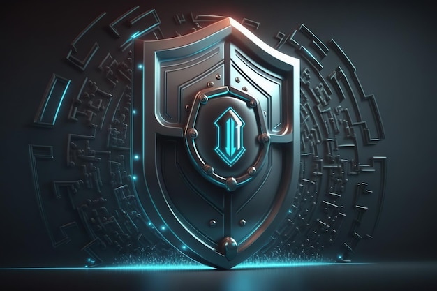 Cyber security concept with glowing shield