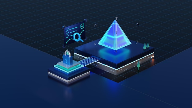 Cyber security design concept on dark blue background Illustrates cyber data security3d rendering