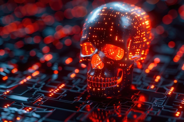 Photo cyber skull a digital glowing skull