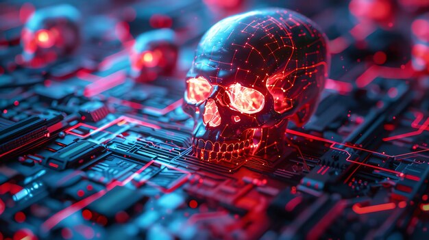 Photo cyber skull in a digital network