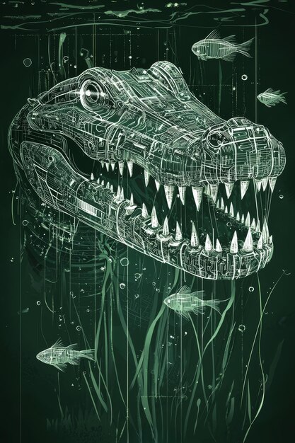 Photo cybernetic alligator lurking in the depths