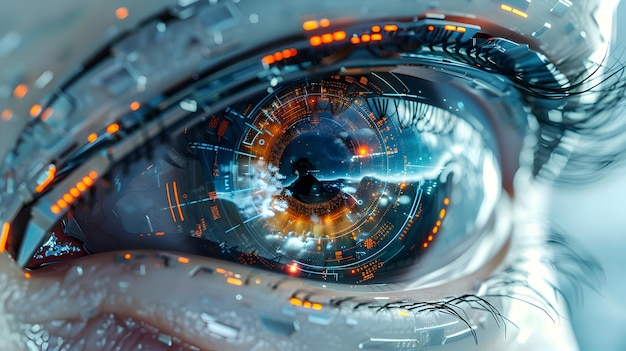 Photo cybernetic eye with digital interface 3d illustration