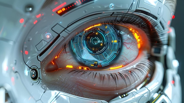 Photo cybernetic eye with digital interface 3d illustration