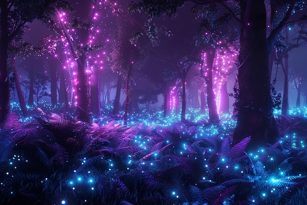 A cybernetic forest landscape with glowing trees a generative ai