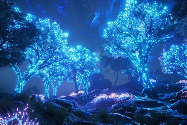 A cybernetic forest landscape with glowing trees a generative ai