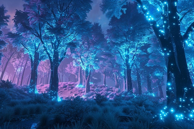 A cybernetic forest landscape with glowing trees a generative ai