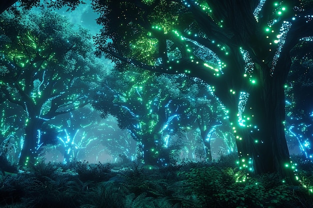 A cybernetic forest landscape with glowing trees a generative ai