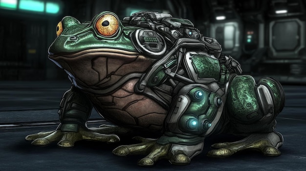 Cybernetic Frog in Futuristic Setting