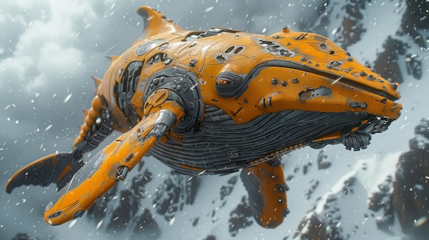 Cybernetic Whale in Snowy Mountains