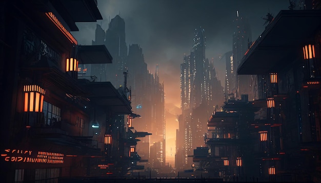 Cyberpunk background of Cityscape