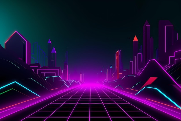 Cyberpunk background wireframe city street generated ai