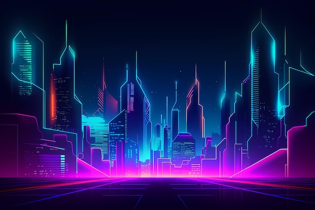 Cyberpunk background wireframe city street generated ai