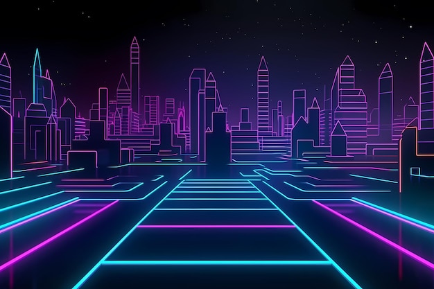 Cyberpunk background wireframe city street generated ai