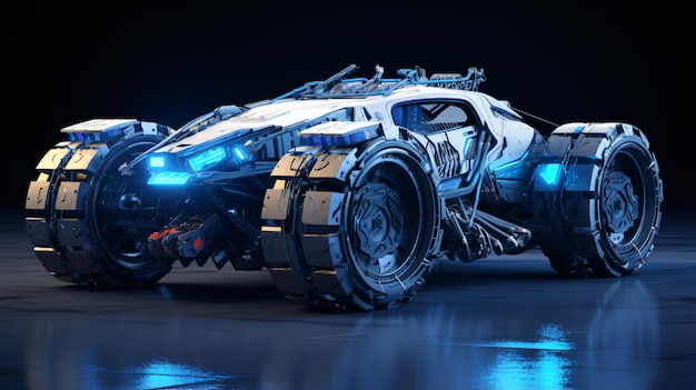 Cyberpunk car on a white background 3D illustration