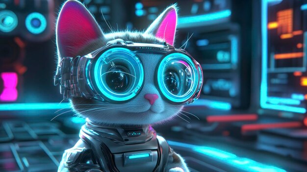 Photo cyberpunk cat in futuristic lab