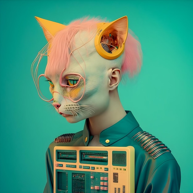 Cyberpunk Cat portrait funny anthropomorphic animals