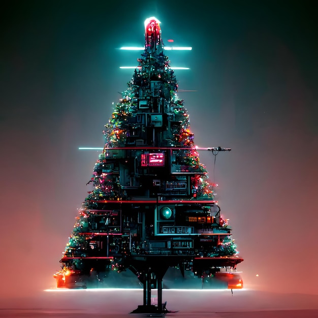 Cyberpunk christmas tree neural network generated art