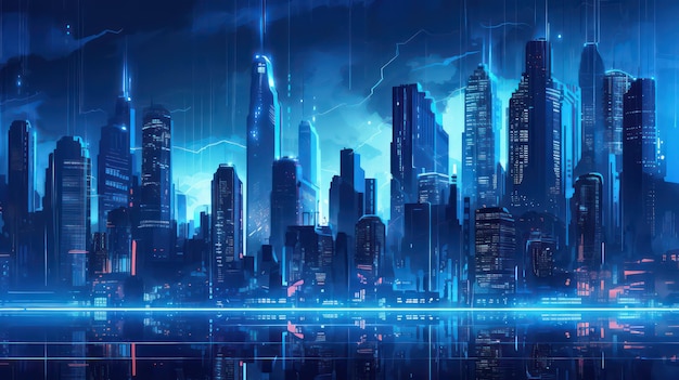 cyberpunk city blue wallpaper for desktop background and design projects